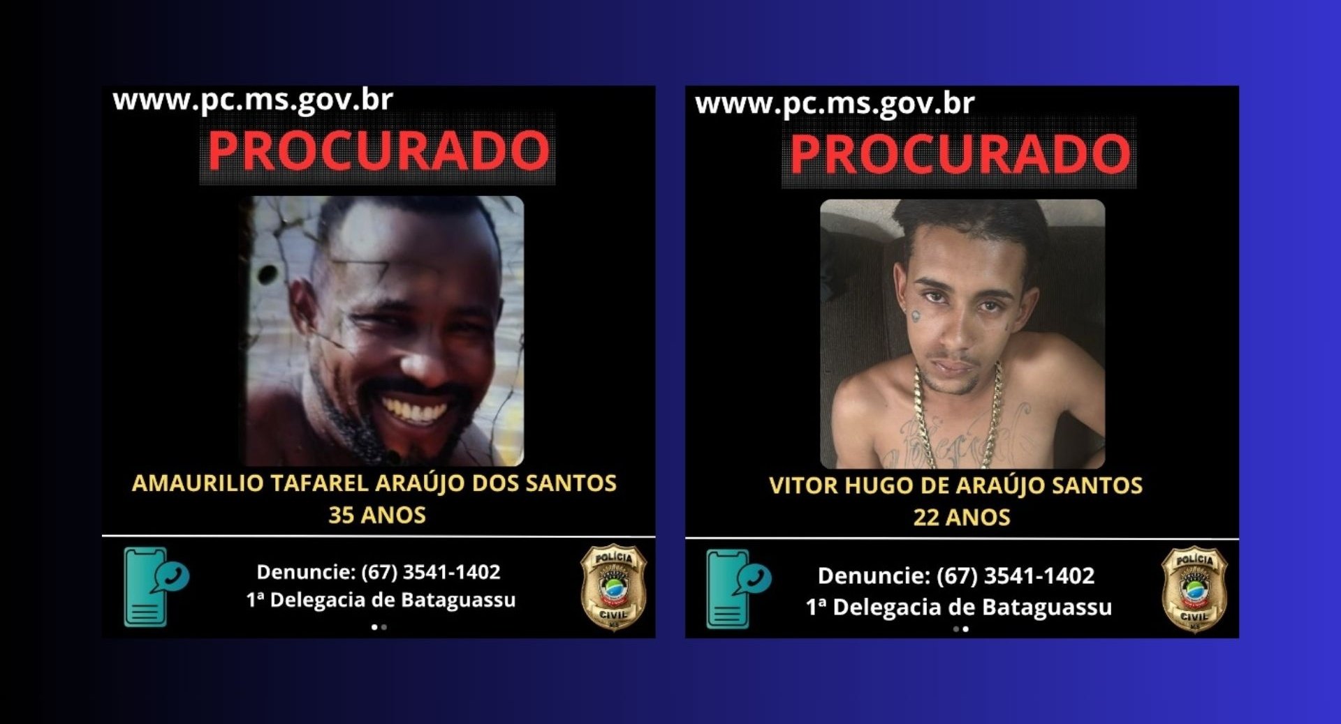 Polícia Civil divulga imagens de acusados de matarem homem a facadas em Bataguassu