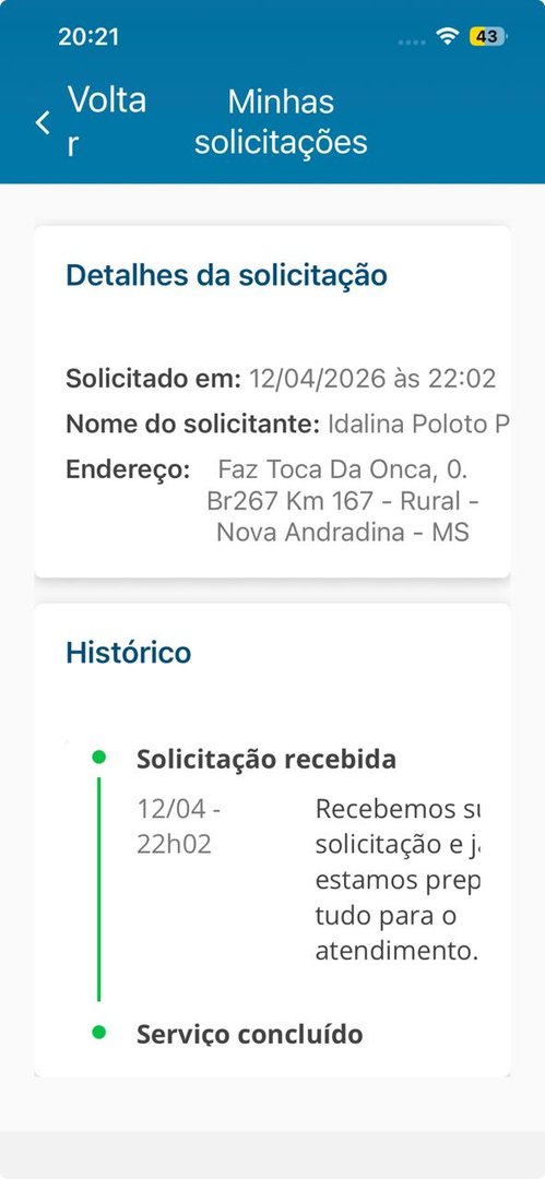 Serviço aparece como concluído na solicitação, porém, clientes afirmam que nada foi feito pela empresa para atender a demanda - Imagem: Reprodução