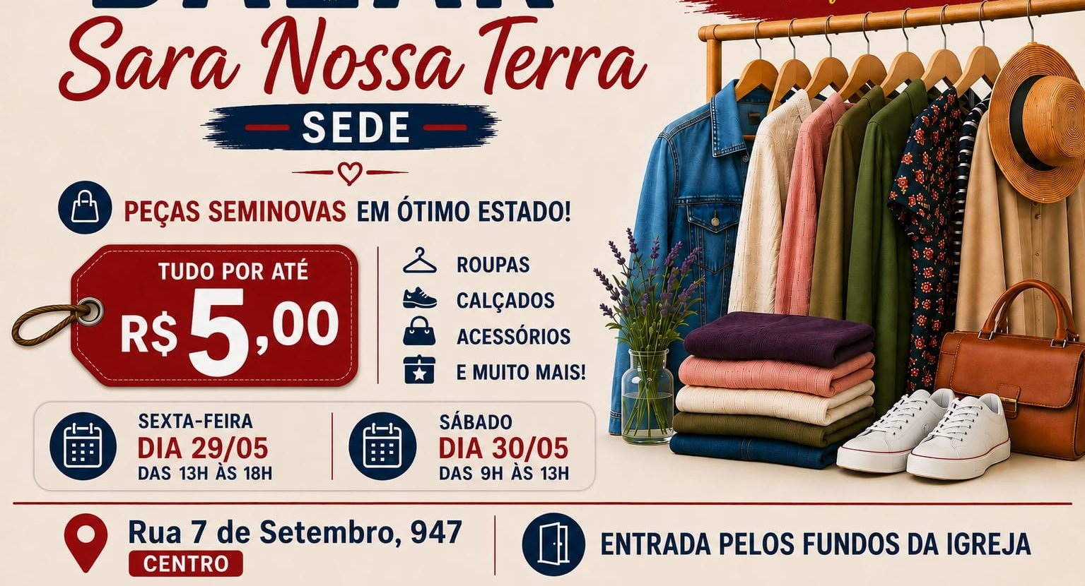 Bazar Sara Nossa Terra promove grande ação solidária com peças de inverno por até R$ 5 em Nova Andradina