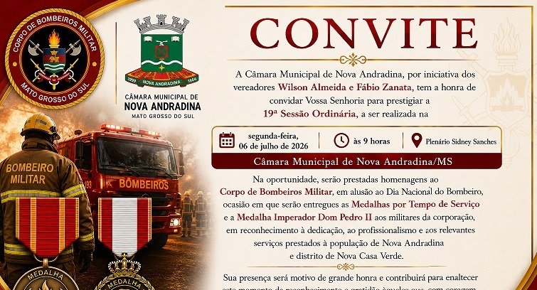 Sessão da Câmara será realizada excepcionalmente na segunda-feira (06) e terá homenagem ao Corpo de Bombeiros