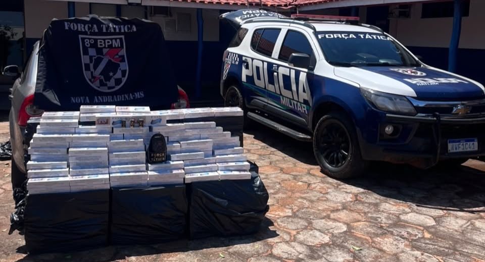 Polícia Militar apreende aproximadamente 755 pacotes de cigarros durante ação da Força Tática em Nova Andradina
