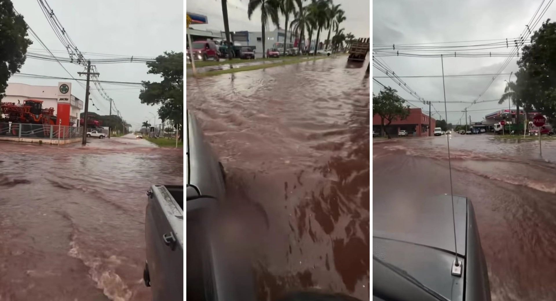 Chuva forte transforma vias de Nova Andradina em verdadeiros rios